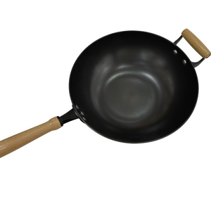 直径12インチのSGS鋳鉄フライパン中華鍋、木製ハンドル付き