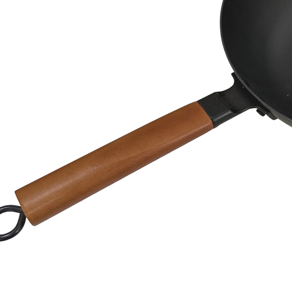 直径12インチのSGS鋳鉄フライパン中華鍋、木製ハンドル付き